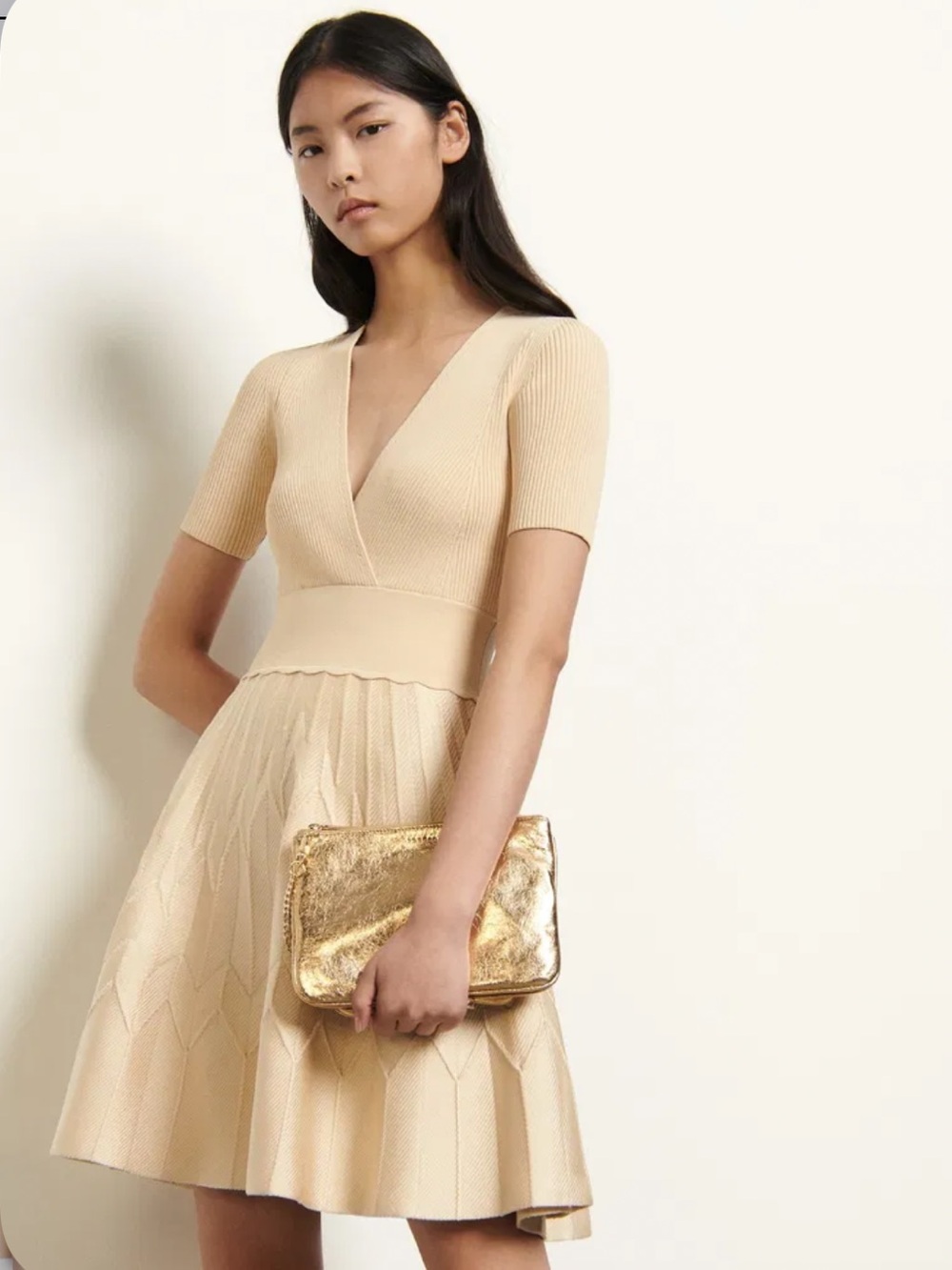 Sandro Espera Knit A-Line Dress in Cream Size XS